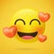 Loving emoji - emoticon with red hearts. Feeling in love emoji with open mouth. Cartoon emoticons with love on Valentine`s Day.