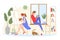 Loving family staying at home character flat concept vector illustration