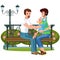 Loving gay couple relaxing on bench in park