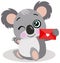 Loving koala holding a red envelope letter