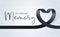 In loving memory text and black heart ribbon sign on soft light wood texture background vector design