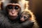 Loving monkey mother holds child, a representation of family unity