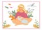Loving mother affectionately hugs the baby against the background of the passing autumn. Vector illustration for mother