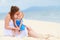 Loving mother and daughter on tropical beach