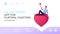 Loving Romantic Relations Landing Page Template. Male Character in Love Holding in Hands and Sitting on Heart. Lover