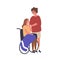 Loving young couple flat vector illustration. Wheelchair girl and boy, young husband and wife. Relationship, love and