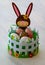 A lovingly decorated Easter basket with an Easter bunny and colorful Easter eggs