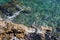 Lovran`s coast,rocks and waves, Adriatic coast, Kvarner bay, city details, Croatia