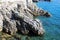 Lovran`s coast,rocks and waves, Adriatic coast, Kvarner bay, city details, Croatia