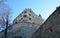 Low angle of Brunico castle in winter time, sunny day, Bruneck in Puster Valley, South Tyrol, Italy