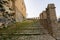 Low angle closeup shot of the staircases and the Caccamo Castle in Sicily, Italy