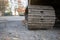 Low Angle Closeup View of Bulldozer Track Grouser Pad and Roller