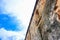 Low angle image old external brick wall of the ruin of st paul church in malacca malaysia.