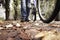 Low angle of a man with his bicycle