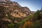 Low angle of mountains by the Blanc-Martel hiking trail in La Palud-sur-Verdon, France in autumn