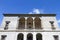 Low angle of an old building in Villa Farnese in Italy on a clear sky background