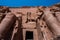 Low-angle of Pharaoh statues outside the Abu Simbel temple in Egypt