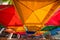 Low angle photo colorful event tents bright colors