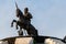 Low angle photography of Sikh Warrior Bhai Fateh Singh statue sitting on horse against sky in the background. historical concept