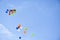 Low angle of rightly colored balloons flying in a beautiful blue sky