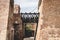 Low angle shot of an antique fortress bridge gate