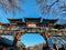 Low angle shot of archway of Palace of Peace and Harmony simply called Lama Temple in Beijing