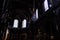 Low angle shot of the beautiful ceiling, chandeliers and the windows of a cathedral