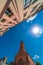 Low angle shot of colorful old tenement buildings in Torun, Poland