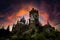 Low angle shot of Drachenburg Castle against a beautiful cloudy dusk sky in Konigswinter, Germany