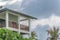 Low angle shot of elegant houses at top of hill