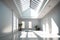 low-angle shot of an empty yoga studio with a large skylight overhead (AIgen)