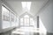 low-angle shot of an empty yoga studio with a large skylight overhead (AIgen)