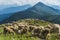 Low angle shot of a herd in the middle of mountainous scenery in Dolomites, Italy