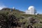 Low angle shot of observatory on top of Caldera de Taburiente volcano on La Palma on Canary Islands