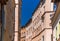 Low angle shot of old tenement buildings in Torun, Poland