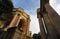 Low angle shot of the Palace of Fine Arts in San Francisco under cloudy sky