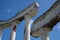 Low-angle shot of the pillars of the museum Tugu