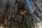 Low angle shot of a pit cave and a buddha statue with sun rays falling inside