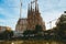 Low angle shot of Plaza de Gaudi with tower cranes in Barcelona, Spain
