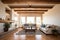 low-angle shot of wooden beams in pueblo living room