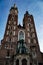 Low angle vertical shot of the St. Mary\'s Basilica in Cracow, Poland