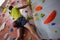 Low angle view of athlete rock climbing in fitness club