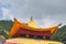 Low angle view of Buddhist temple roof in Rewalsar lake Mandi, Himachal Pradesh, India