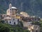 low angle view of the catholic church madonna delle grazie, our lady of graces, on a hillside in positano