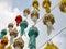 Low Angle View of Colorful Traditional Thai Hanging Lantern Decorated for New Year Celebration