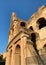 Low angle view of Colosseum ruins detail in Rome, Italy