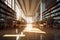 Low angle view of empty library hall