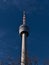 Low angle view of famous Fernsehturm (tv tower) of Stuttgart, Baden-Wuerttemberg, Germany on sunny winter day.