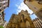 Low angle view of a gothic church against sky in Donostia Spain