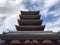 Low angle view of Japanese buddhism multi-level pagoda with blue sky